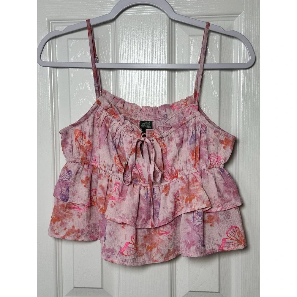 Wild Fable Womens Small Tiered Ruffle Tank Top in Light Pink Butterfly Print - Picture 4 of 12